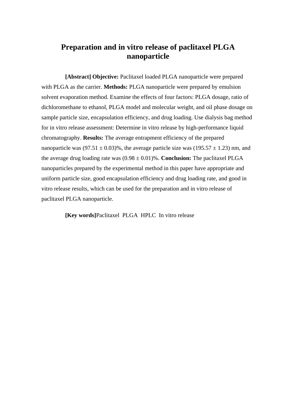 2022年WP-药学-紫杉醇PLGA纳米粒的制备及体外释放研究+最终稿.docx_第3页